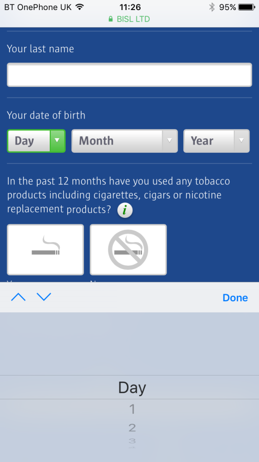 Separate pickers displayed on mobile for day, month and year