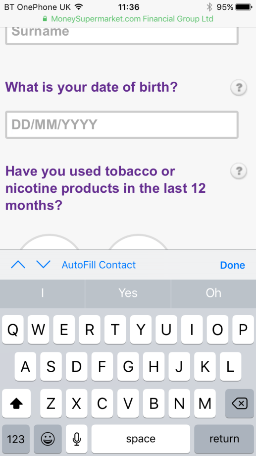 Alphabetic keyboard displayed on mobile