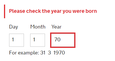 Validation message highlights the specific field